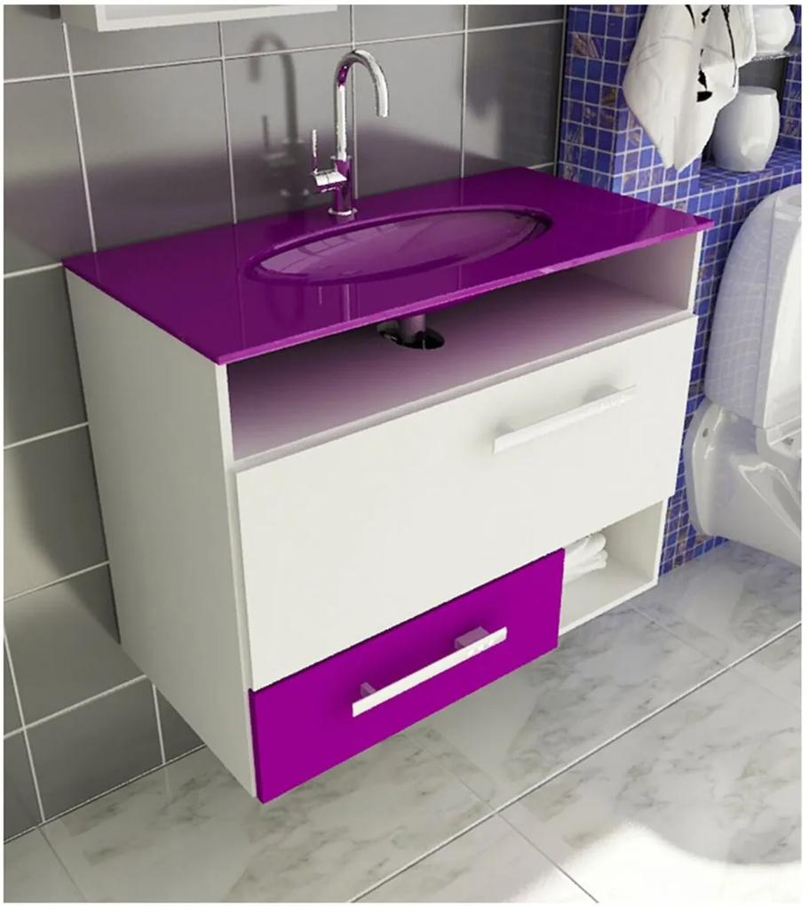 Gabinete para Banheiro 80 cm com 2 Peças Linea 17 Branco e Violeta Tomdo