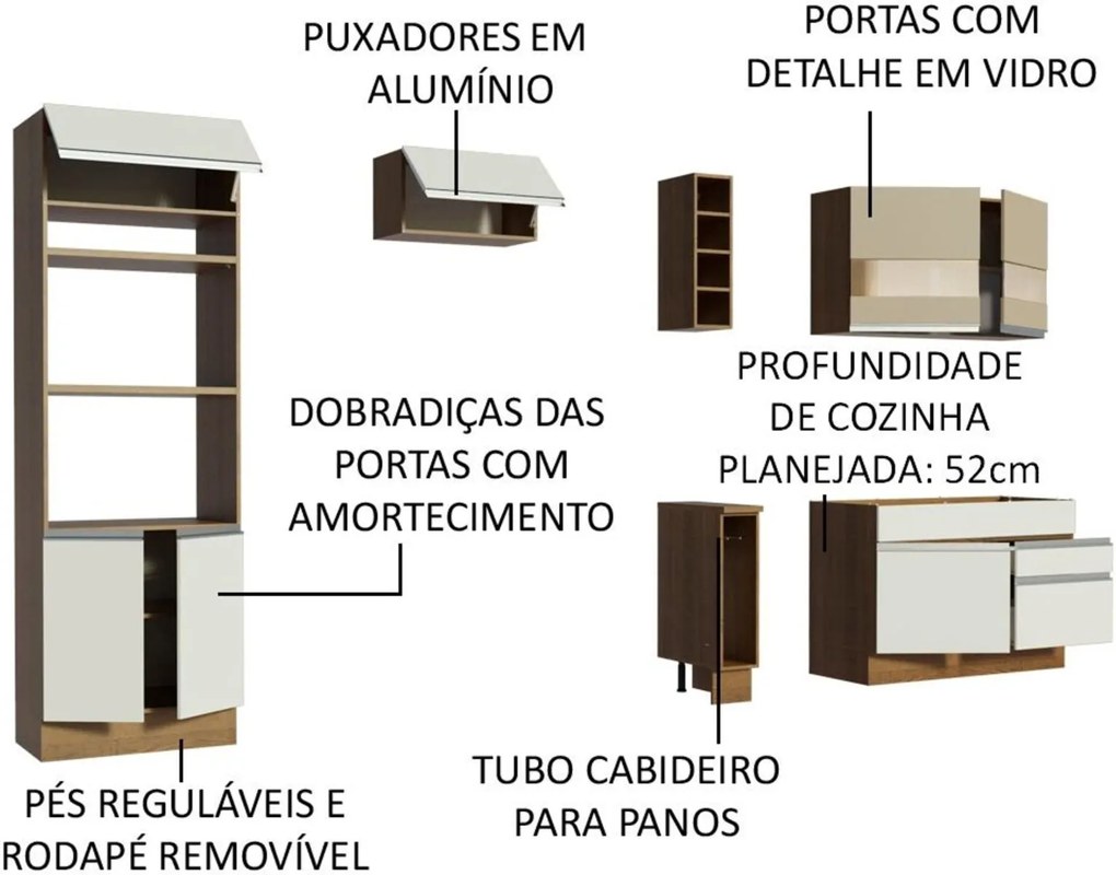 Cozinha Completa Madesa Jade com Armário e BalcÁo (Sem Tampo e Pia) Marrom