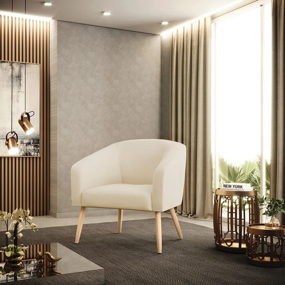 Poltrona Decorativa Pé Palito Natural Stella Linho D03 - D'Rossi - A27 Areia