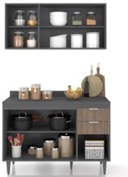 Armário de Cozinha Com Tampo CP01 120cm Pérola Grafite/Freijó Z34 - Mp