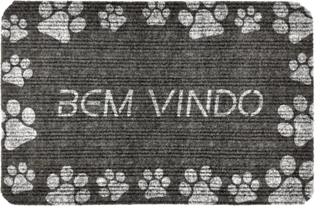 Capacho Carpet Bem Vindo com Patinhas Brancas Cinza Único Love Decor