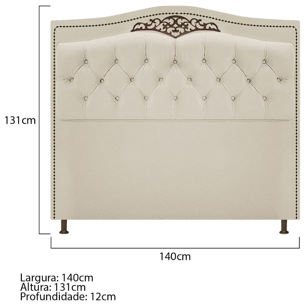 Cabeceira Estofada Yasmim 140 cm Casal Corano Bege - ADJ Decor