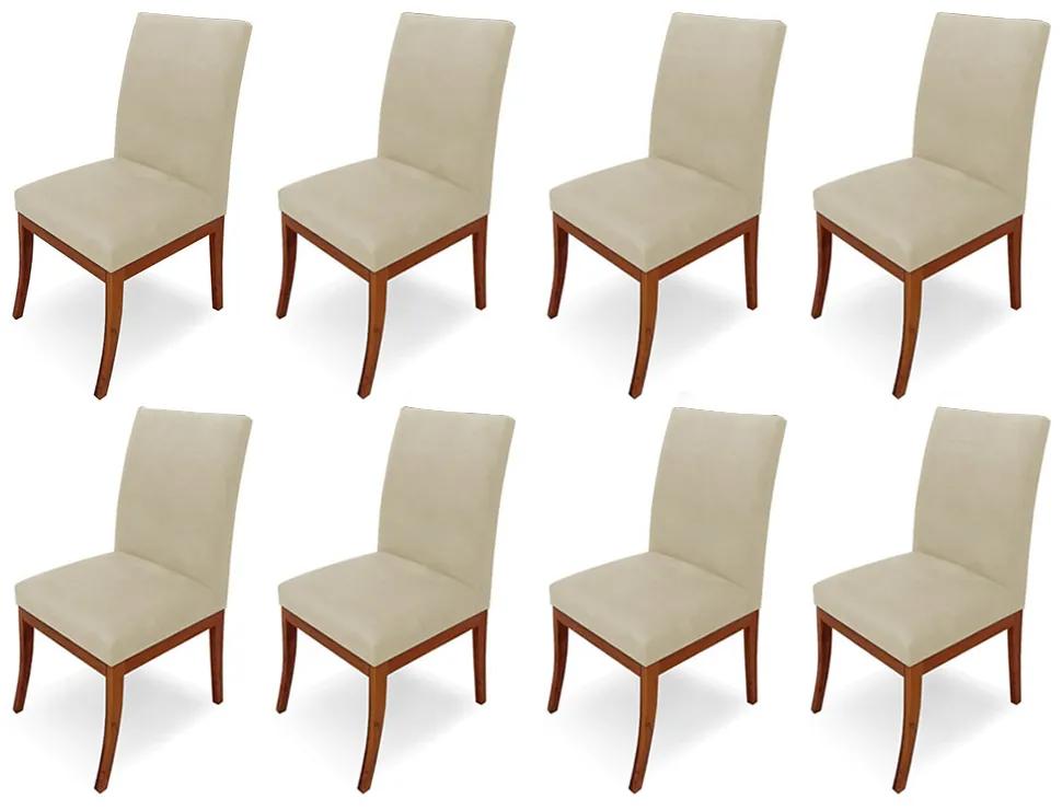 Conjunto 8 Cadeiras Raquel para Sala de Jantar Base de Eucalipto Suede Bege