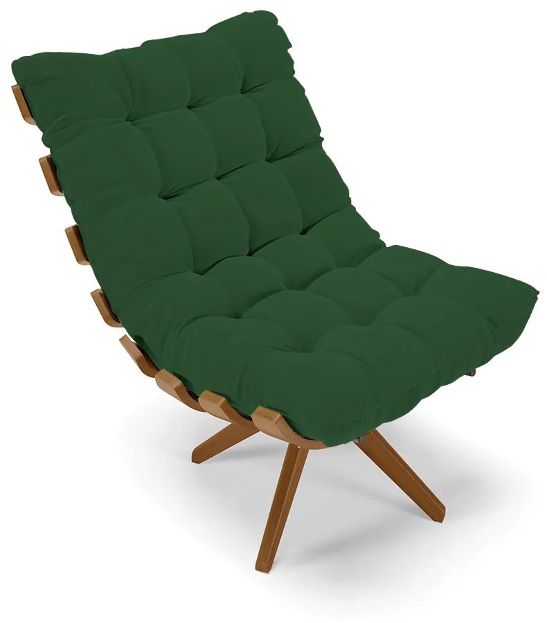 Poltrona com Puff Giratório Costela Veludo Base de Madeira MA30 M11 - D'Rossi - Verde