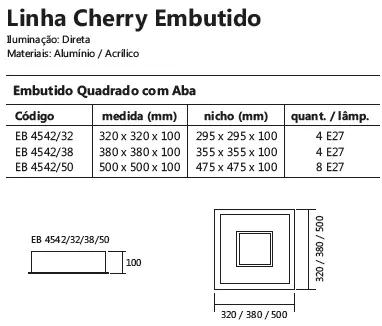 Luminária De Embutir Cherry Quadrado 4L E27 32X32X10Cm | Usina 4542/32 (FN-F - Fendi Fosco)