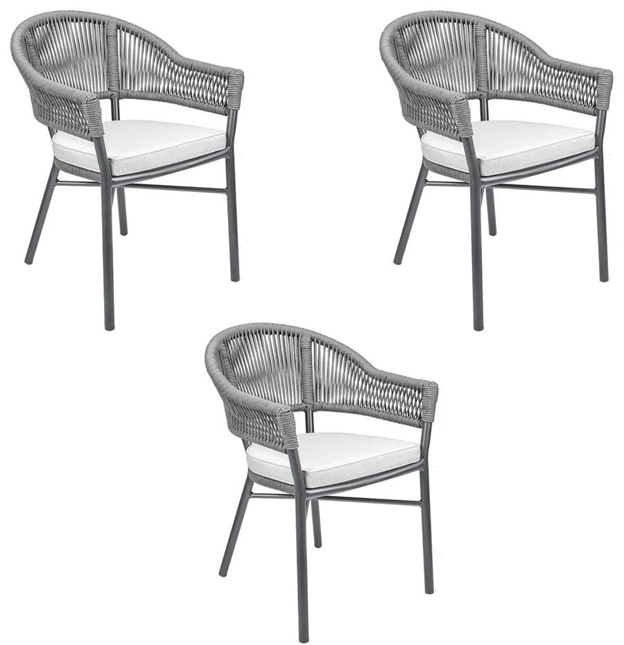 Kit 3 Cadeiras Área Externa de Alumínio Bear com Corda Naútica Grafite G56 - Gran Belo