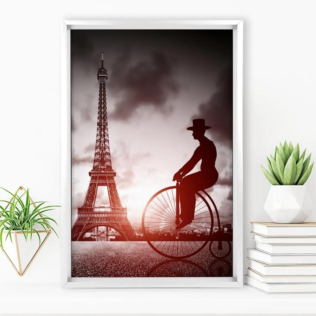 Quadro com Moldura Chanfrada Bicicleta em Paris Branco - Médio