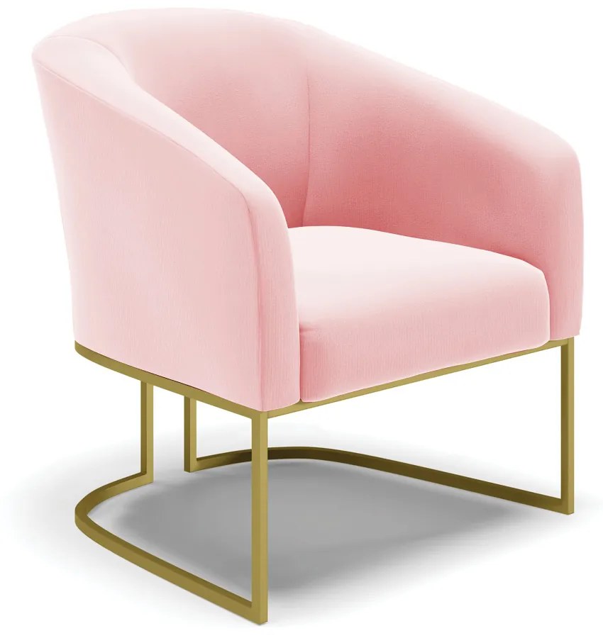 Namoradeira e 2 Poltronas Industrial Dourado Stella Suede Rosa Bebê D03 - D'Rossi