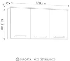 Armário de Cozinha Aéreo 120cm Nicy N03 Freijó/Off White - Mpozenato