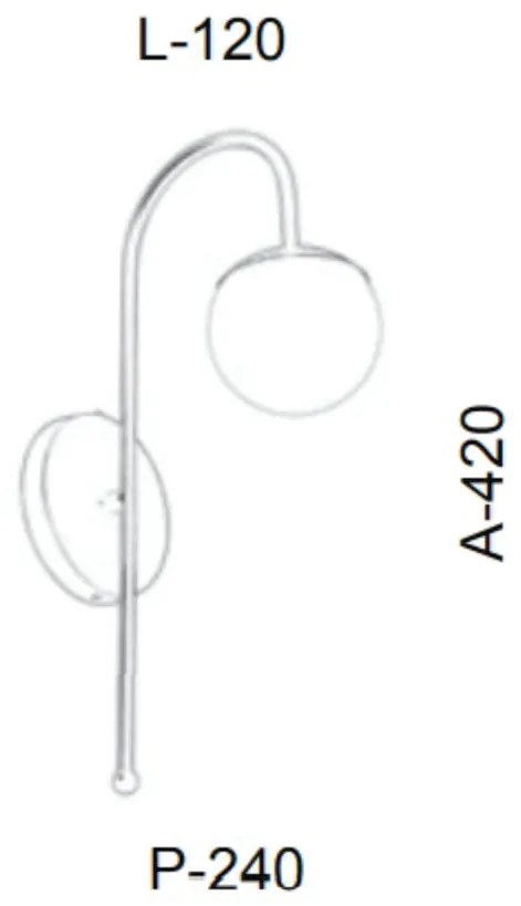 Arandela Globo Haste Curva Simples 12X24X42Cm Metal E Globo Ø12Cm 01Xg... (HONEY, AMBAR)