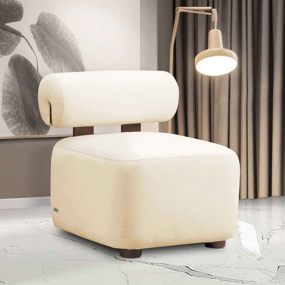 Poltrona Decorativa para Sala Helora Bouclê Bege E03 - D'Rossi