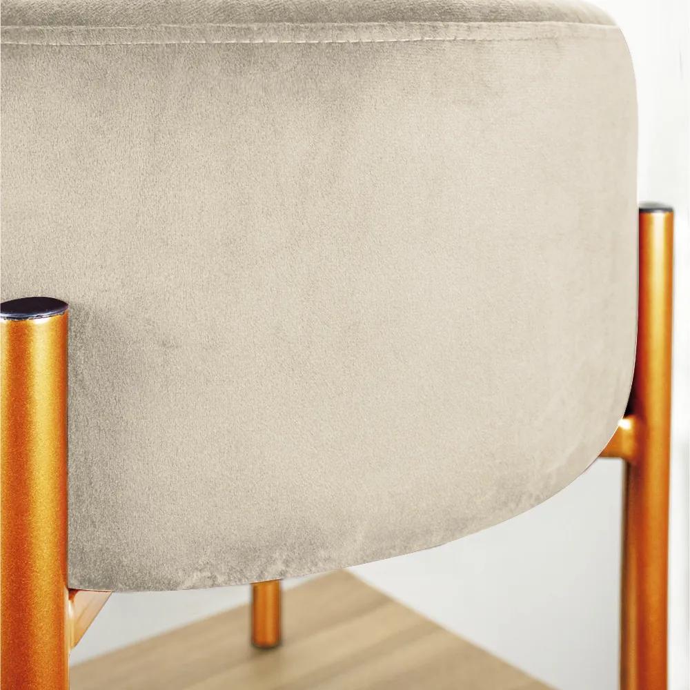 Puff Iron Suede Bege Base Metálica Cobre - D'Rossi