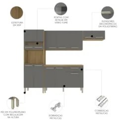 Cozinha Compacta Com Balcão 251cm Louis Plus Freijó/Gris Z06 - Mpozena