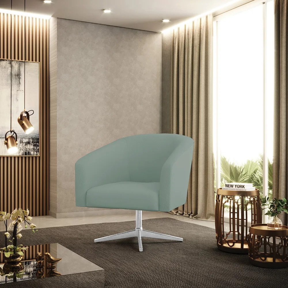 Poltrona Decorativa Giratória Cromada Stella Cotelê Int/Veludo D03 - D'Rossi - Menta