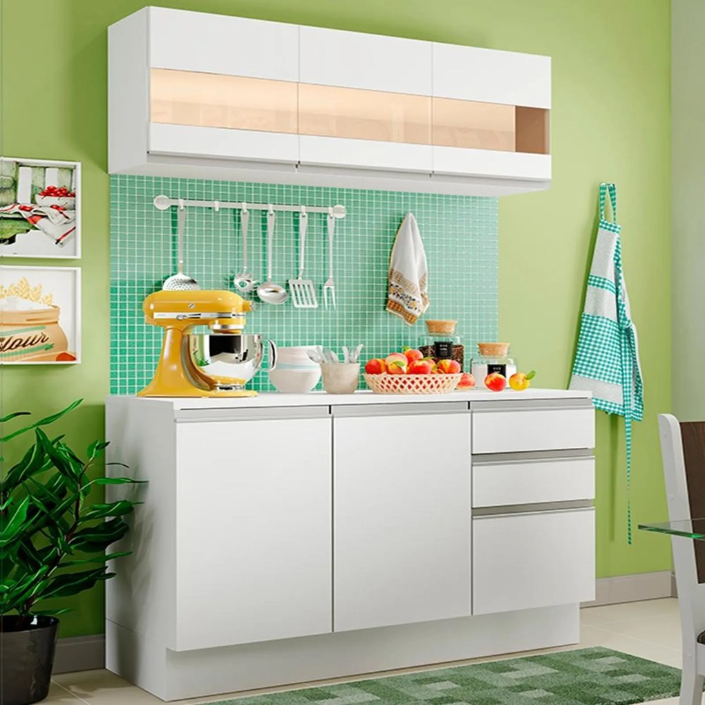 Cozinha Compacta 100% MDF Madesa Smart 120 cm Modulada Com BalcÁo e Tampo Branco