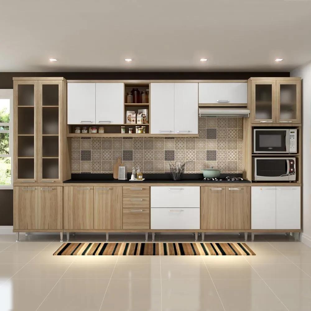 Cozinha Compacta 17 Portas Com Tampo e Vidro 5807 Branco/Argila - Multimóveis