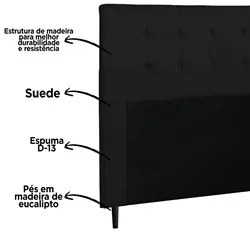 Cabeceira Cama Box Casal Queen 160cm Luna I02 Suede Preto - Mpozenato