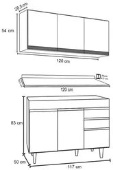 Armário Virgínia e Balcão com Tampo Michigan 120cm Branco - Lumil