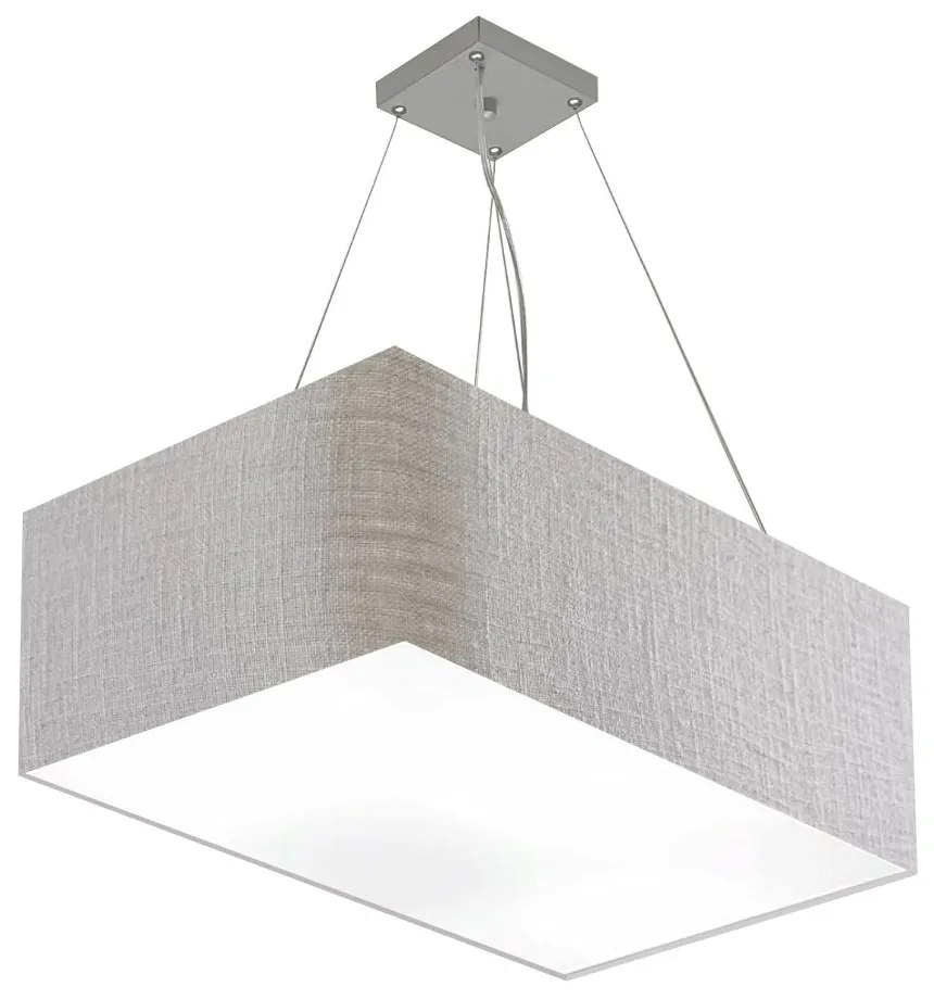 Lustre Pendente Retangular Md-4372 Cúpula em Tecido 60x40cm Rustico Cinza