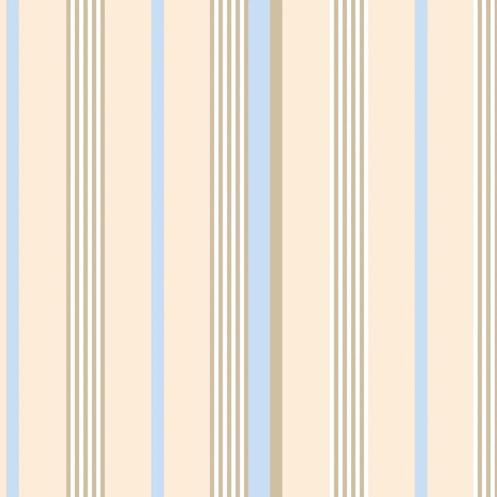 Papel de Parede Listrado creme marrom e azul 0.52m x 3.00m