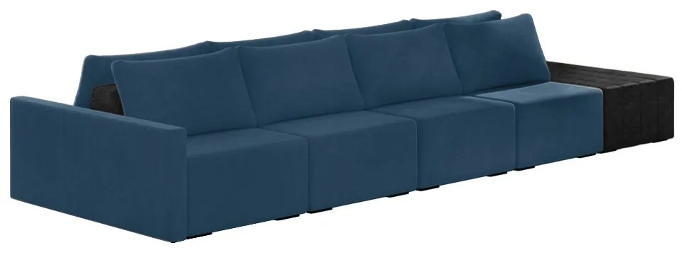 Sofá Ilha 4 Lugares Living 512cm Modulado Sala Lary Veludo/PU Pto K01 - D'Rossi - Azul Marinho