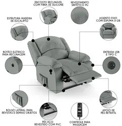 Poltrona do Papai Reclinável Pietra Power Elétrica Massagem FH9 PU Cin