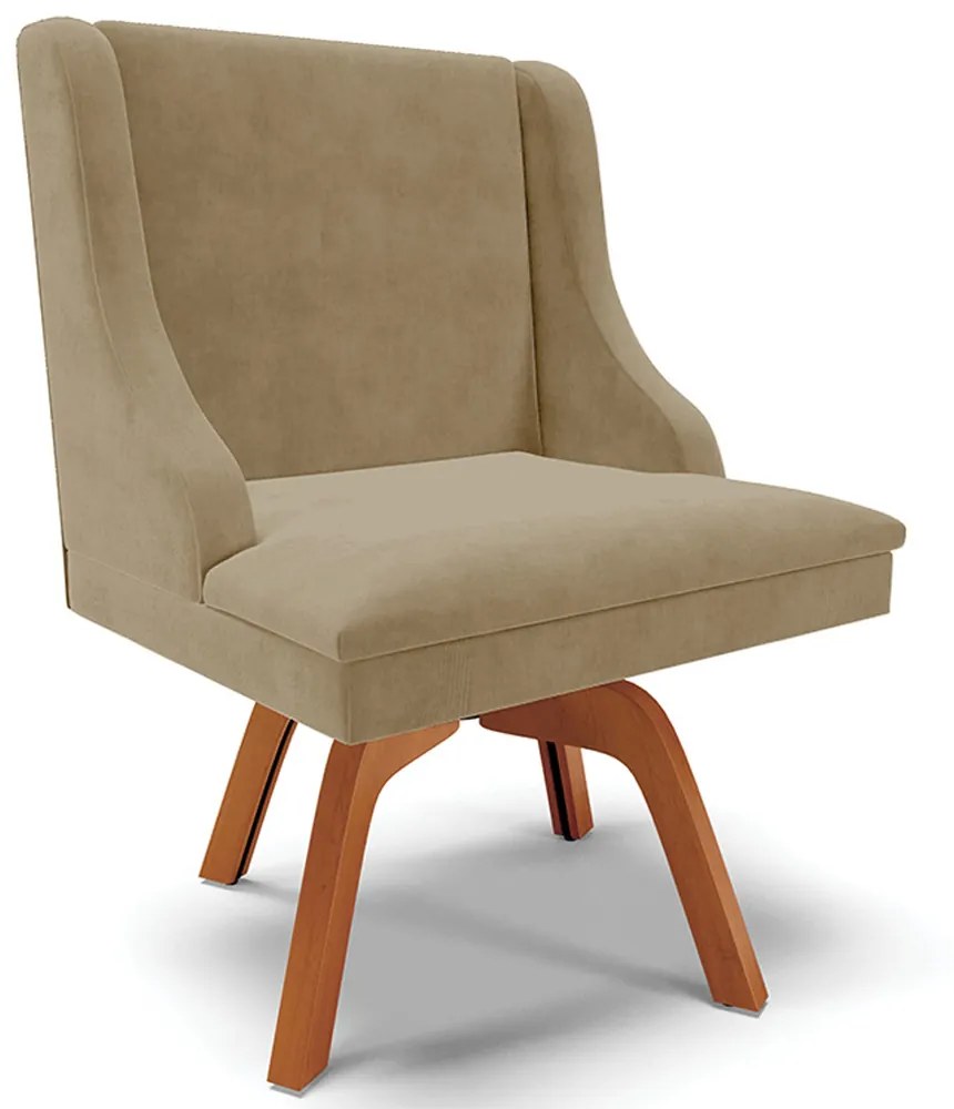 Cadeira Decorativa Sala de Jantar Base Giratória de Madeira Firenze Suede Nude/Natural G19 - Gran Belo