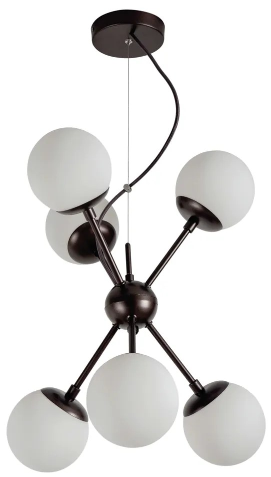 Pendente Dança Ø46X62Cm 6Xg9 / Metal E Globo Ø12Cm | Usina 16732/6 (PT / CB-PV - Preto Texturizado / Cobre Brilho Polido Verniz, FOSCO)