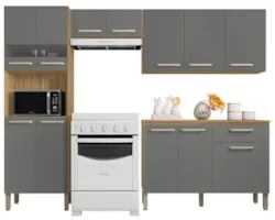 Cozinha Compacta Com Balcão 251cm Louis Z06 Freijó/Gris - Mpozenato