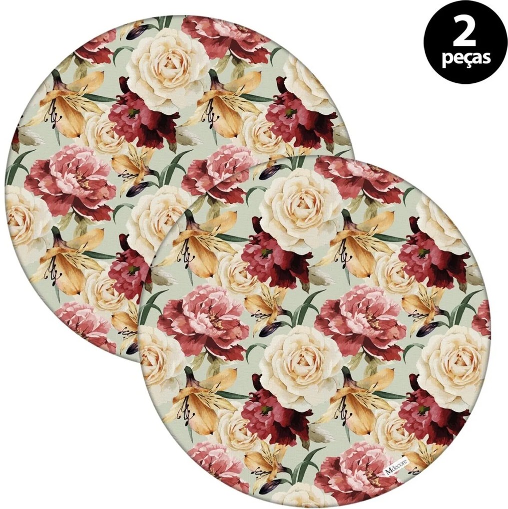 Capa para Sousplat Mdecore Floral Verde 2pçs