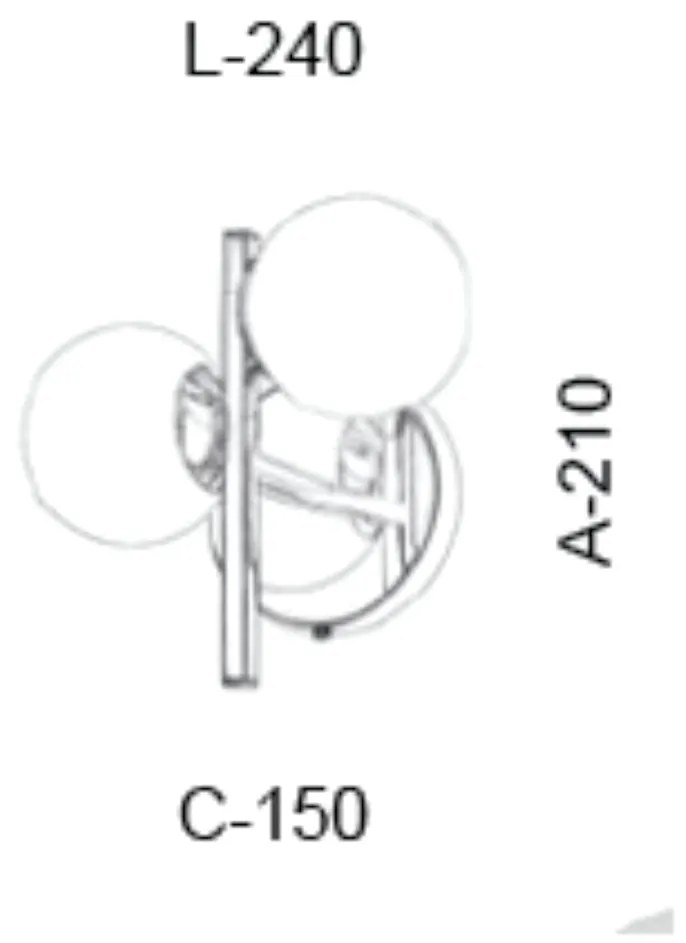 Arandela C/ Globo B/2 15X24X21Cm Metal E Vidro 2 X G9 Globo Ø10Cm |Old... (PRETO / CROMADO, FOSCO)