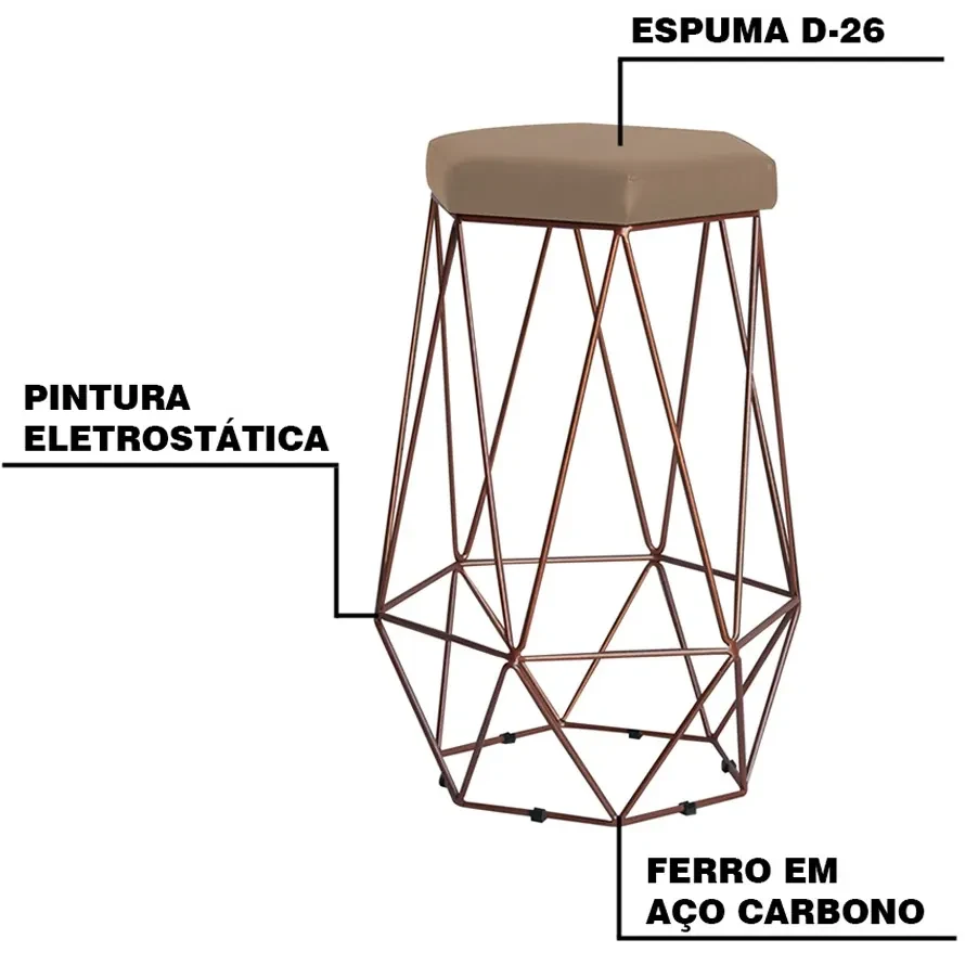 Banqueta Decorativa Rubel Base Bronze Suede Cappuccino G41 - Gran Belo