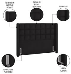 Cabeceira Cama Box Casal 140cm Pisa P02 Sintético Preto - Mpozenato