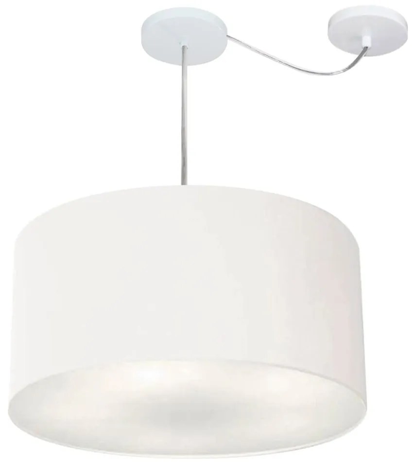 Lustre Pendente Cilíndrico Com Desvio de Centro Vivare Md-4251 Cúpula em Tecido 50x30cm - Bivolt - Branco - 110V/220V