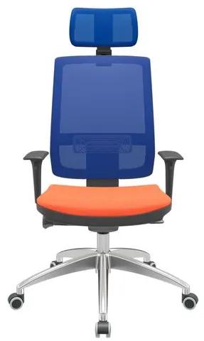 Cadeira Office Brizza Tela Azul Com Encosto Assento Poliéster Laranja Autocompensador 126cm - 63152 Sun House