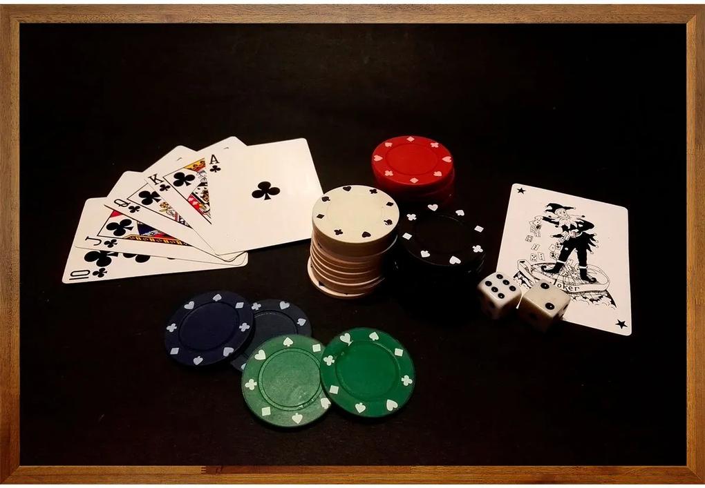 Quadro Decorativo Com Moldura Rústica Baralho Jogo De Poker 90x60cm