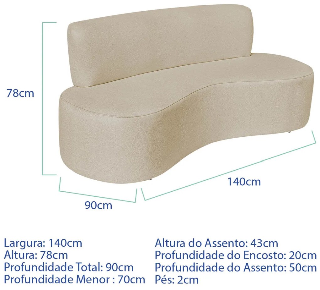 Sofá Curvo 2 Lugares Amsterdã 140cm Suede