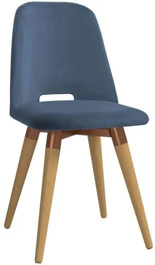 Cadeira de Jantar Giratória Loanda Veludo Azul Cobre - Wood Prime PV 32714