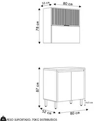 Armário Aéreo e Balcão 80cm Com Tampo Pierre L06 Nature/Off White - Mp