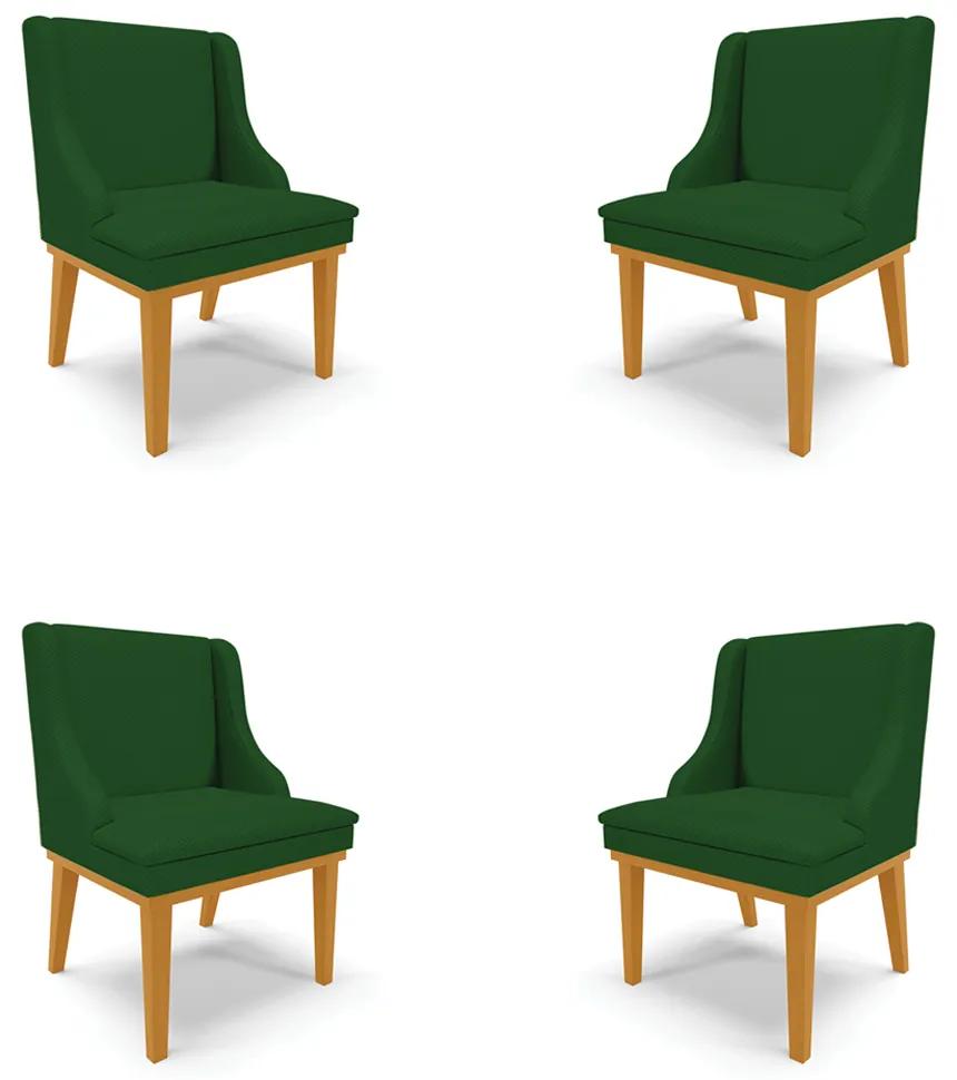 Kit 4 Cadeiras Decorativas Sala de Jantar Base Fixa de Madeira Firenze Veludo Verde Luxo/Castanho G19 - Gran Belo