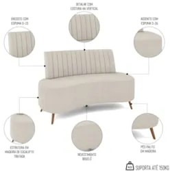 Sofá 2 Lugares para Sala Living 135cm Pés Palito Tamar Z08 Boucle Bege