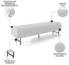 Puff Recamier Decorativo Pés em Ferro 140cm Dublin P02 Linho Cinza Cla