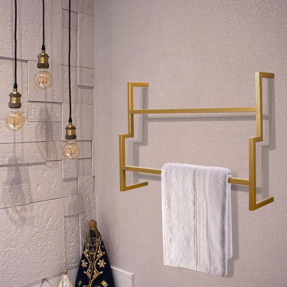 Porta Toalha de Banho Industrial Metálico 60 cm - D'Rossi - Dourado