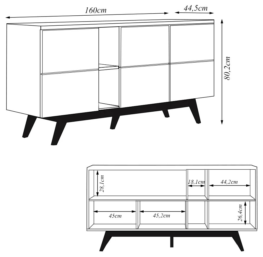 Buffet Decorativo Sala de Jantar Versátil Sancho com portas e Prateleiras Off White G73 -  Gran Belo