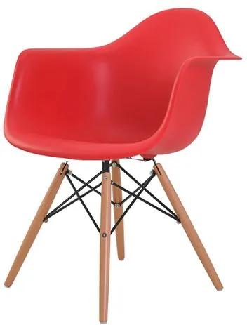 Cadeira Eames Eiffel com Braco Polipropileno cor Vermelho Base Madeira - 44918 Sun House