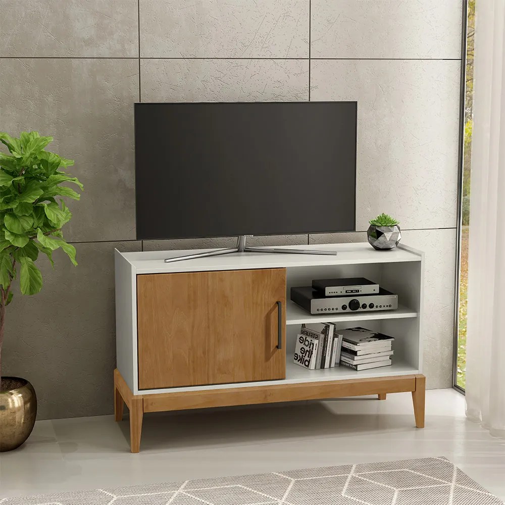 Rack Decorativo Armie 01 Porta Madeira G74 Off White/Freijó - Gran Belo