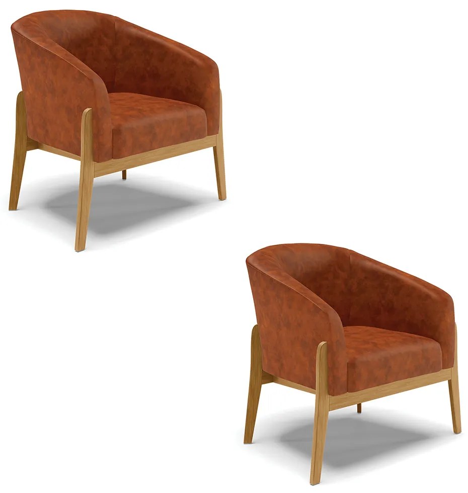 Poltrona Decorativa Base de Madeira kit 2 Stella Sintético PU D03 - D'Rossi - Nozes