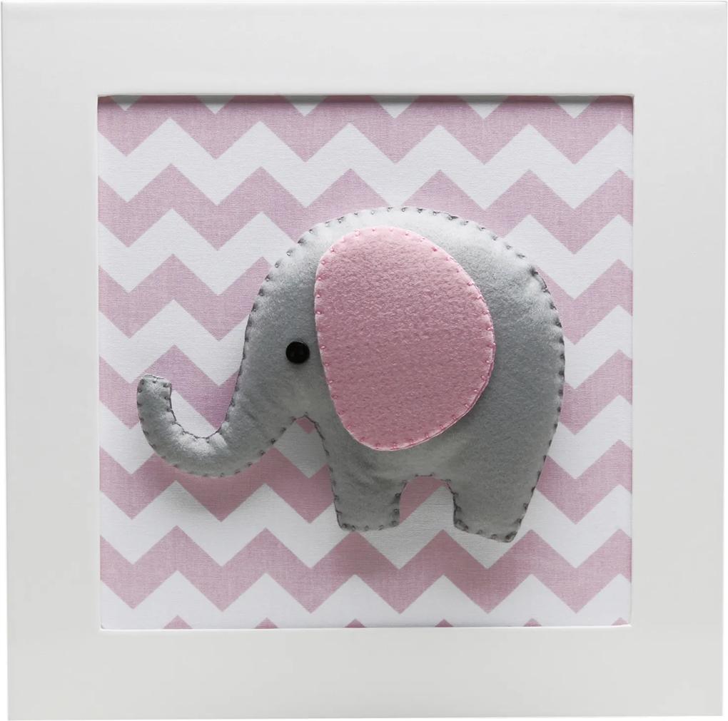 Quadro Decorativo Elefante Chevron Quarto Bebê Infantil Potinho de Mel Rosa