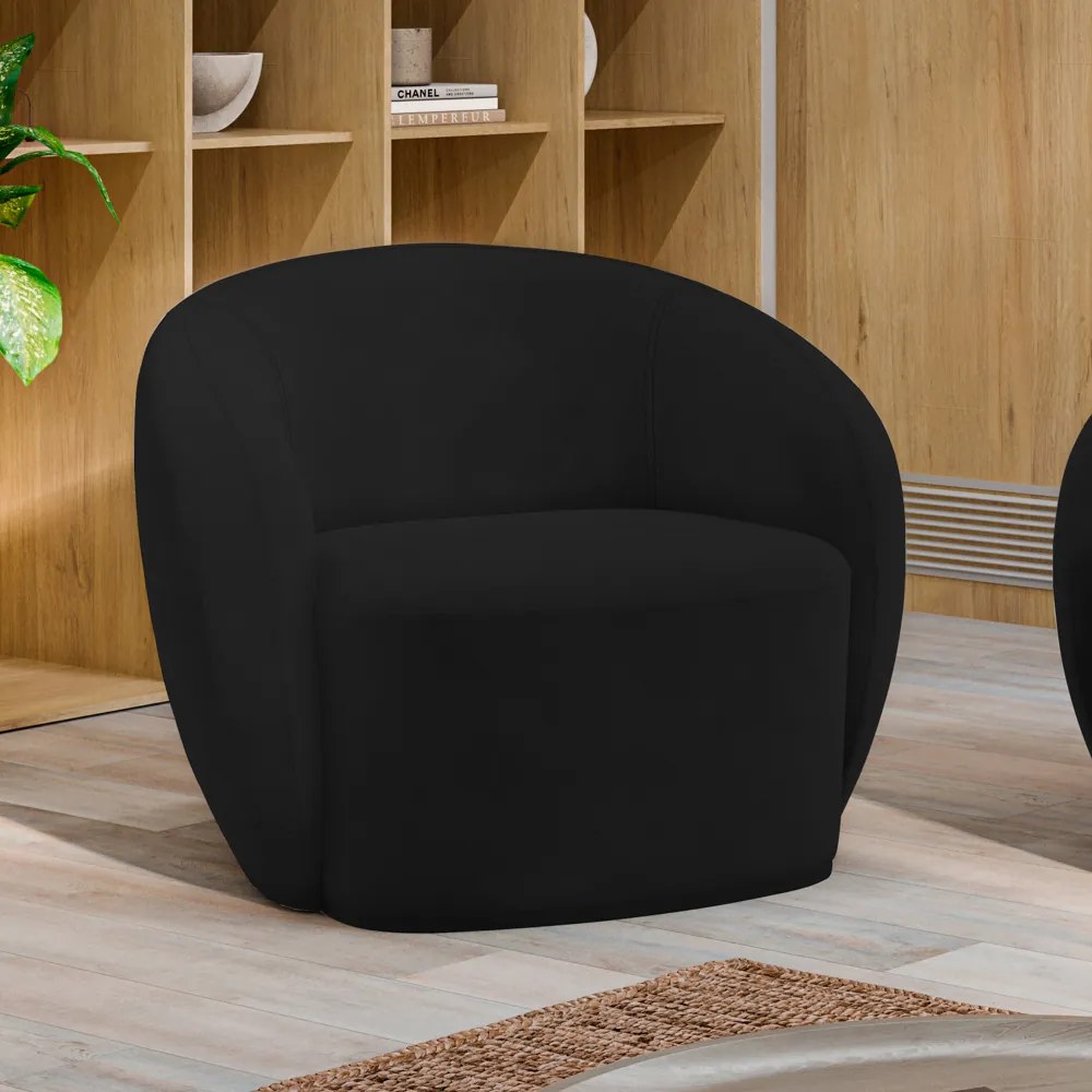 Kit 2 Poltronas Decorativas Sala de Estar Íbis Encosto Fixo Veludo Preto G33 - Gran Belo