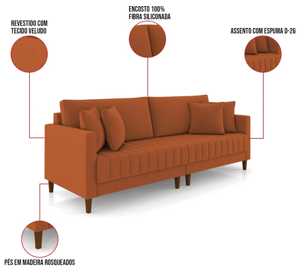 Sofá 2 Lugares Living 156cm Pés Madeira Cléo Veludo Terra K01 - D'Rossi